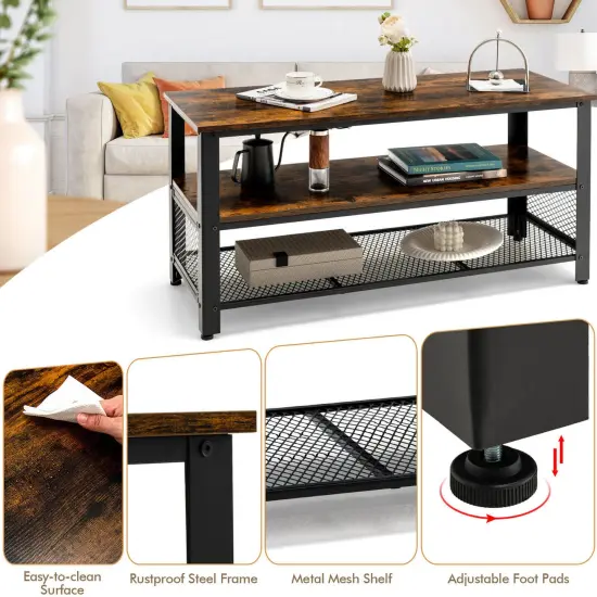 3-Tier Industrial Entertainment TV Stand with Metal Mesh Shelf {5}