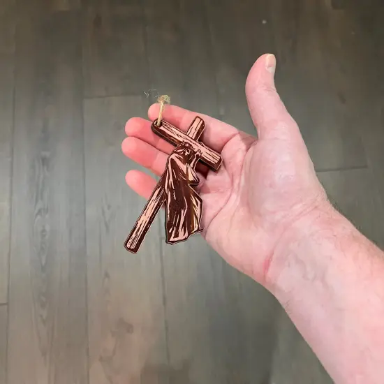 Jesus carrying cross - Cedar Ornament {4}