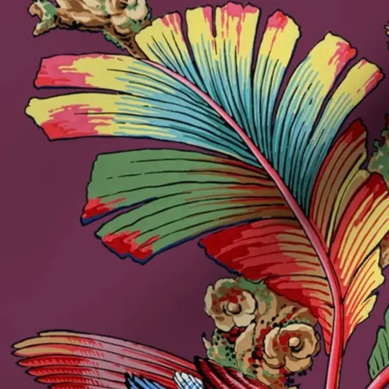 Various Fabrics by the Yard or Fat Quarter Purple Antique Birds Palm Jungle Tropical Magenta Burgundy Wine Mauve Botanical Parrot Victorian Edwardian Art Nouveau Large Scale Custom Printed Fabric by Spoonflower {7}