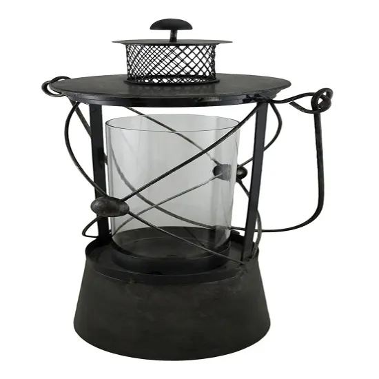 22 Inch Tall Black Metal and Glass Candle Lantern {3}