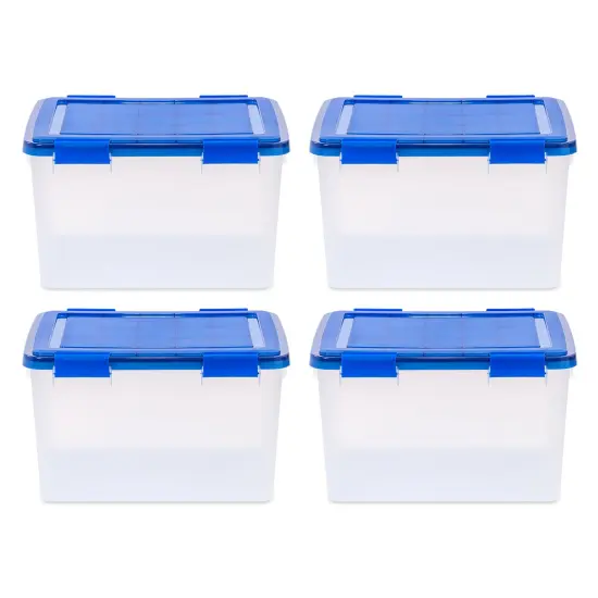 IRIS USA 4Pack 46.6qt WEATHERPRO Airtight Plastic Storage Bin with Lid and Seal and Secure Latching Buckles {1}