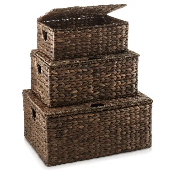 Casafield Water Hyacinth Rectangular Storage Baskets with Lids, Multipurpose Shelf Organization Totes for Bedroom, Bathroom, Laundry, Home Office {3}