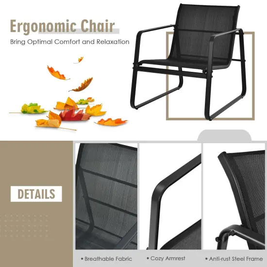 3 Pieces Patio Bistro Furniture Set with Glass Top Table Garden Deck-Black {5}