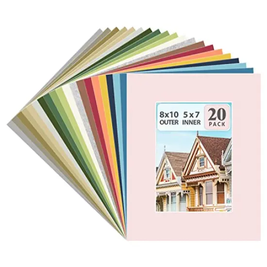 Art Picture Mat 8x10 for 5x7 Photos (Pack of 20), Assorted Colors {1}