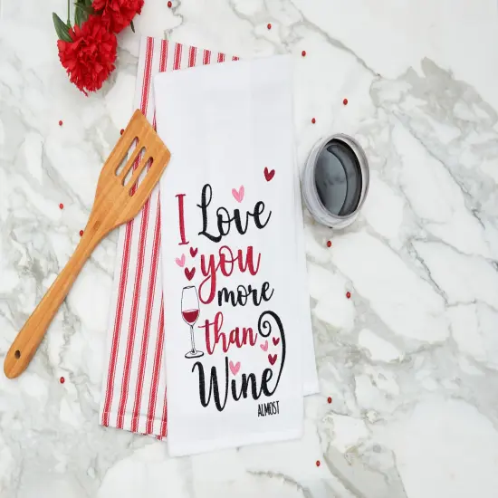 Love You More Than Wine Embroidered Cotton Flour Sack Kitchen Towel {5}