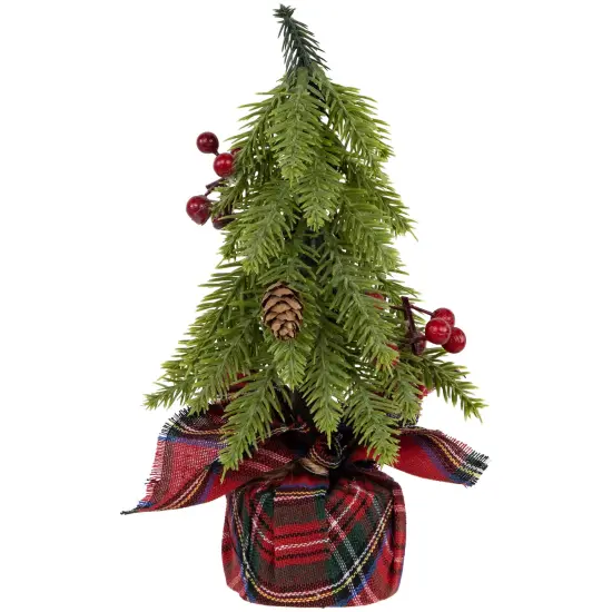 Northlight Mini Downswept Pine Artificial Christmas Trees with Pine Cones - 9" - Set of 3 Green {4}