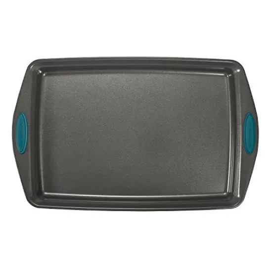 3 Piece, Bakeware Nonstick Cookie Pan Set, Gray with Marine Blue Grips {5}