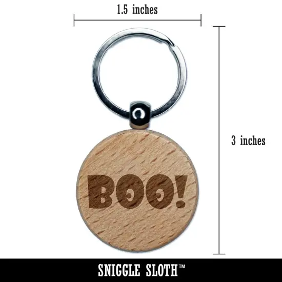 Boo with Eyes Halloween Fun Text Engraved Wood Round Keychain Tag Charm {2}