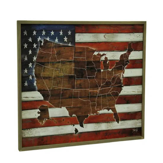 American Blend Superimposed US Map and Flag Wooden Wall Hanging {1}