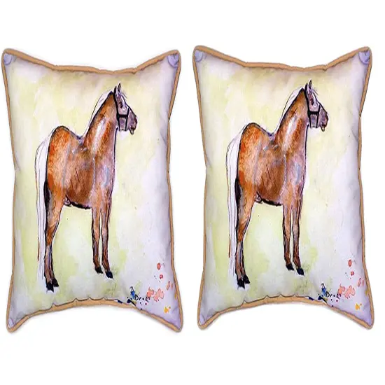 Pair of Betsy Drake Shetland Pony Large Indoor/Outdoor Pillows 16x20 {1}