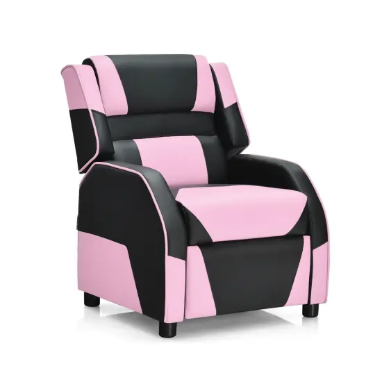 Kids Youth PU Leather Gaming Sofa Recliner with Headrest and Footrest Pink {1}