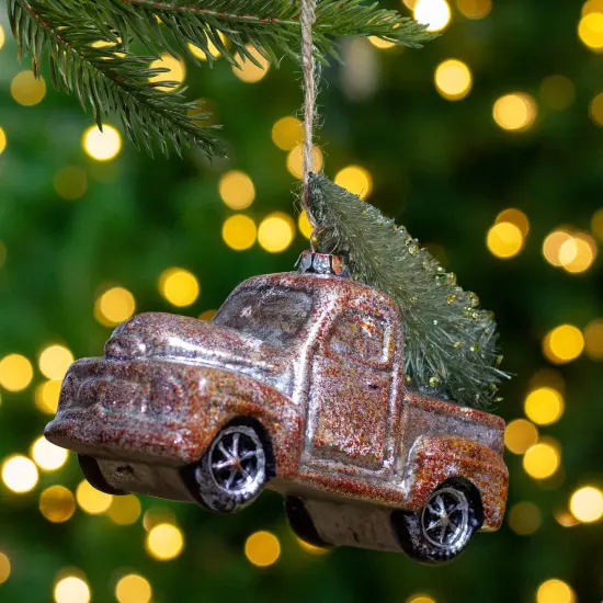 Northlight Retro Mercury Glass Country Rustic Pickup Truck Christmas Ornament - 5.75"- Brown Silver {3}