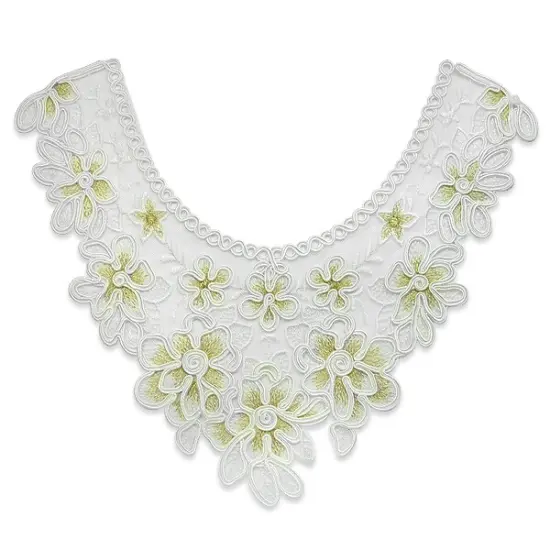 Juno Flower Lace Collar Applique/Patch 12" X 12" White/Gold {1}
