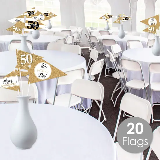 Big Dot of Happiness We Still Do - 50th Wedding Anniversary - Triangle Anniversary Party Photo Props - Pennant Flag Centerpieces - Set of 20 {3}
