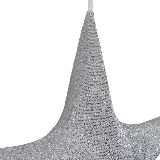 Northlight Tinsel Foldable Glitter Christmas Star Outdoor Decoration - 25.5" - Silver {5}