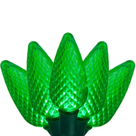 25 Green C9 LED Christmas Lights, Green Wire, 8" Spacing {1}