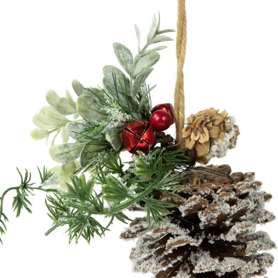 Northlight 13" Frosted Pine Cone with Mixed Foliage Christmas Ornament Brown {5}