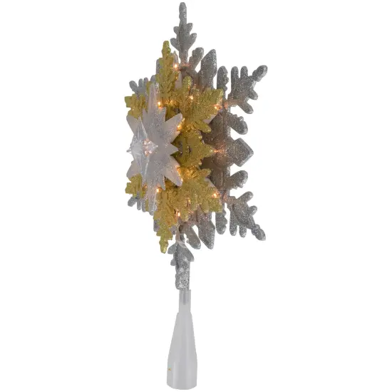 Northlight 13.75" Lighted Gold and Silver Snowflake Christmas Tree Topper, Clear Lights {5}