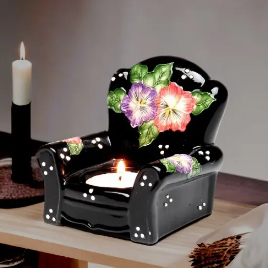 Ceramic Pansy Flowers Black Chair Tealight Candle Holder, Home Décor, Gift for Her, Gift for Mom, Kitchen Décor, Bathroom Decor {2}