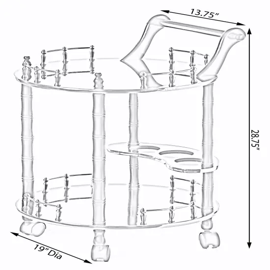 Round Wood Serving Bar Cart Tea Trolley with 2 Tier Shelves and Rolling Wheels Gray {11}
