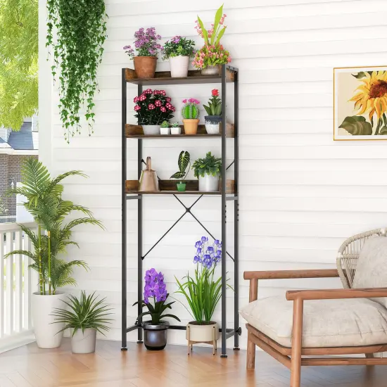 Over The Toilet Storage Rack With Hooks And Adjustable Bottom Bar Rustic Brown {2}