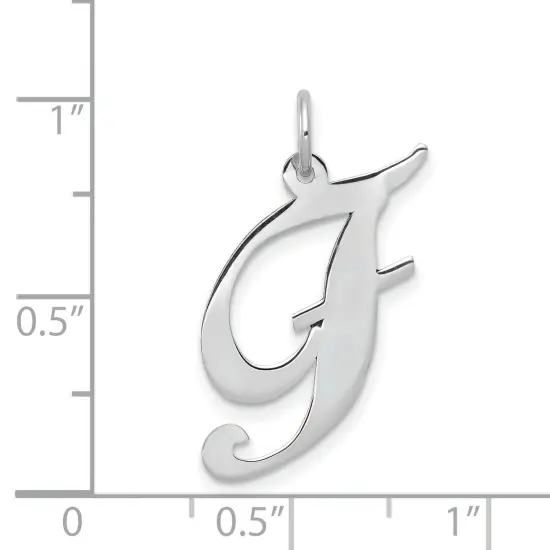 14K White Gold Large Fancy Script Initial F Charm Jewerly 22mm x 17mm {4}