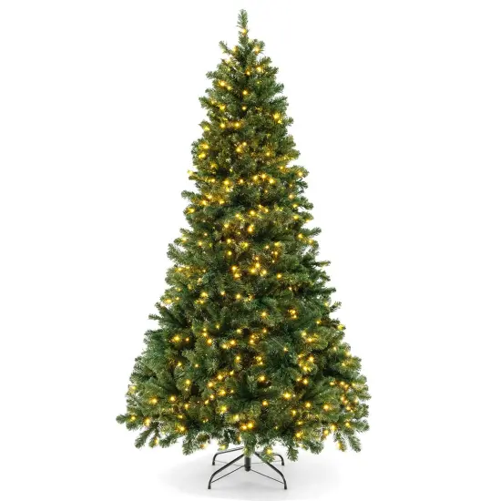 Costway 6FT/7FT/8FT Artificial Xmas Tree with 821/1188/1498 PVC Branch Tips 560/700/880 Warm White LED Lights {8}