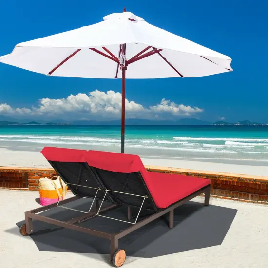 2-Person Patio Rattan Lounge Chair with Adjustable Backrest Red {2}