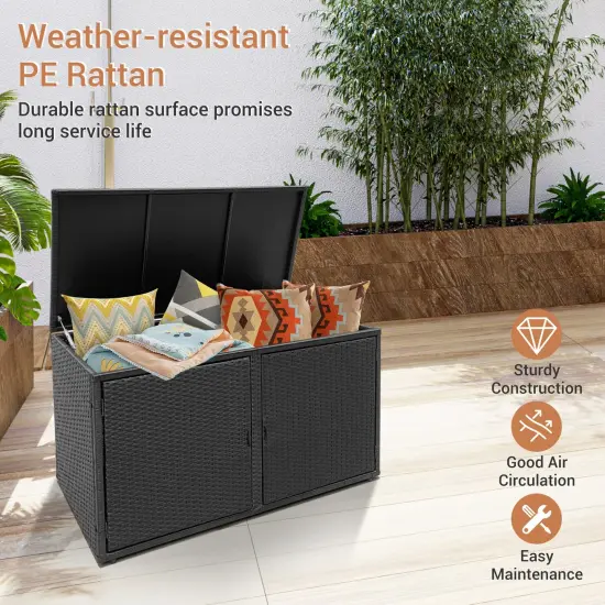 88 Gallon Garden Patio Rattan Storage Container Box Black {2}