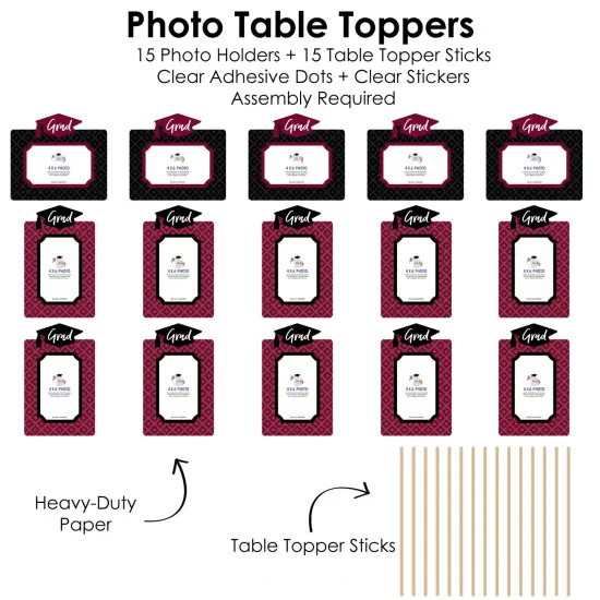 Big Dot of Happiness Maroon Grad - Best is Yet to Come - Graduation Party Picture Centerpiece Sticks - Photo Table Toppers - 15 Pieces {6}