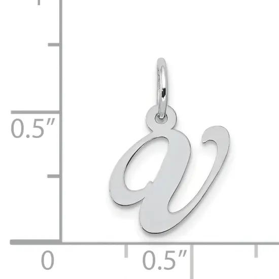 14K White Gold Small Fancy Script Initial V Charm Jewerly 16mm x 13mm {3}
