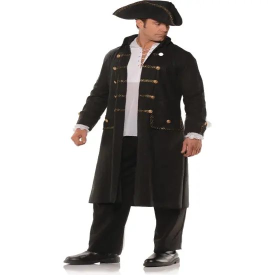 Men's Black Pirate Captain Coat And Hat Set Costume {1}