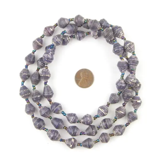 The Bead Chest Recycled Paper Bead Necklace from Uganda - Fair Trade African Jewelry (Purple and White) {2}