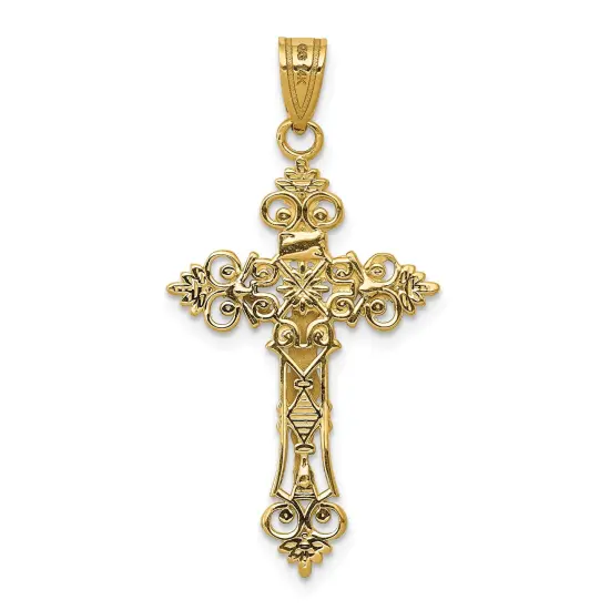 14K Two Tone Gold Inri Crucifix Pendant Charm Religious Jewelry 35 x 18 mm {3}