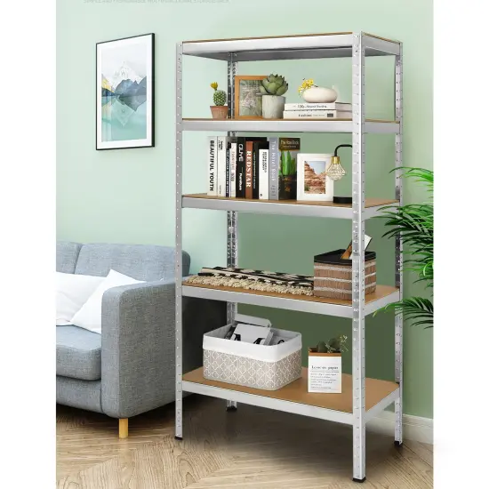 5 Tier Garage Storage Shelf Heavy Duty Steel Rack with Adjustable MDF Shelves for Home and Shop Silver {2}