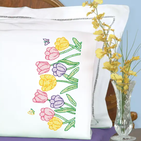 Jack Dempsey Stamped Pillowcases W/White Perle Edge 2/Pkg-Beautiful Blooms {2}