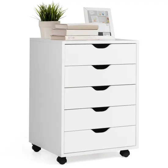 5 Drawer Mobile Lateral Filing Storage Home Office Floor Cabinet with Wheels-White {2}
