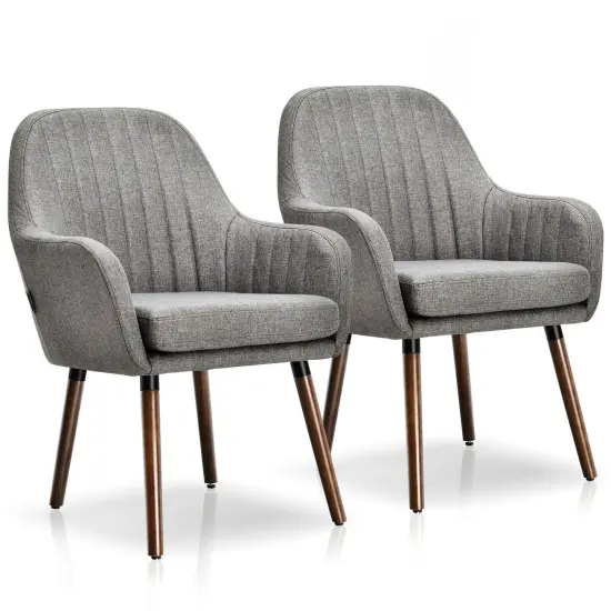 Set of 2 Fabric Upholstered Accent Chairs with Wooden Legs and Adjustable Non-slipping Pads Grey {3}