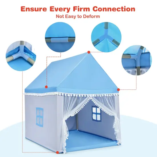 Kids Play Tent Large Playhouse Children Play Castle Fairy Tent Gift with Mat Blue {6}