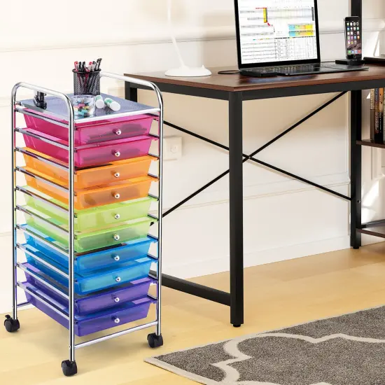 Costway 10 Drawer Rolling Storage Cart Scrapbook Paper Office School Organizer Color {3}