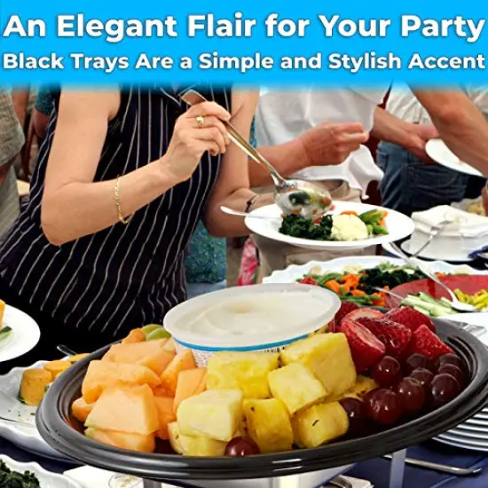 3 Pck Heavy Duty, Recyclable 12 in. Serving Tray and Lid 3pk. Large, Black Plastic Party Platters with Clear Lids Dishware Plate, Elegant Round Banquet or Catering Trays for {5}