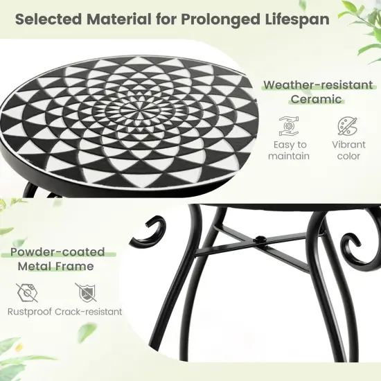 Costway Mosaic Outdoor Side Table, Round End Table with Weather Resistant Ceramic Tile Tabletop {6}