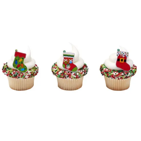 Festive Stockings Cupcake Rings, 12ct {3}