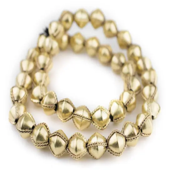 The Bead Chest Ethiopian Wired Brass Bicone Beads 15mm African Large Hole 24 Inch Strand Handmade {3}