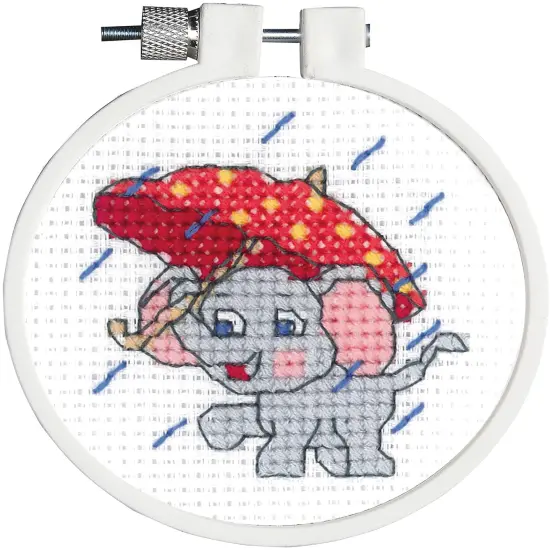 Janlynn/Kid Stitch Mini Counted Cross Stitch Kit 3" Round-Rainy Day Elephant {2}