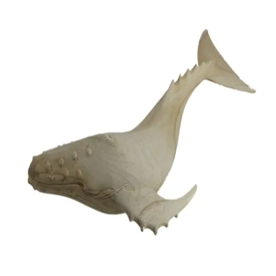 Carved Natural Wood Humpback Whale Tabletop Statue 20 Inches Long {3}