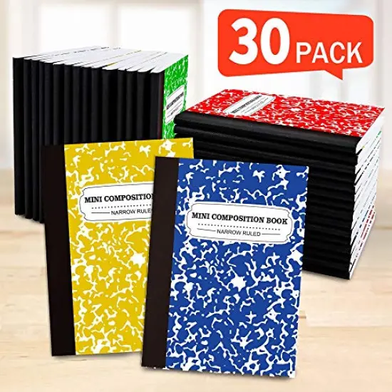 Mini Composition Notebook 30-Pack 5 Colors Narrow Ruled Bulk Small Pocket Marble Cute Journal Notebooks for Kids School Home Office Pocket Sized 4.5 x 3.25 Inches {2}