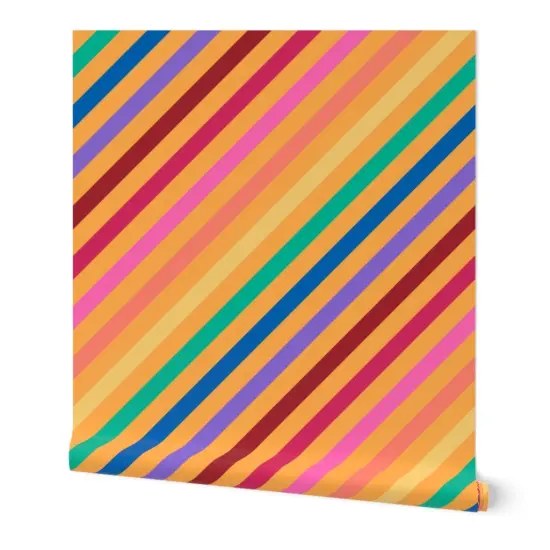 Peel & Stick Wallpaper 2FT Wide Rainbow Graphic Lines Bright Pride Retro Stripe Custom Removable Wallpaper by Spoonflower {7}
