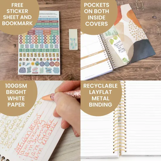 bloom daily planners Undated Soft Cover Planner, 5.5" x 8.25", Earthy Abstract, Blue {6}