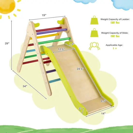2-in-1 Wooden Triangle Climber Set with Gradient Adjustable Slide Multicolored {3}